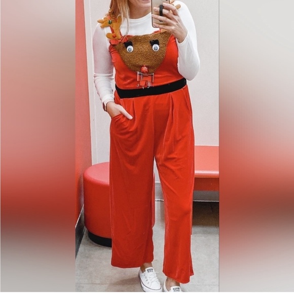 Born Famous Raindeer Holiday Jumpsuit Romper Multicolor sz L - Picture 5 of 13